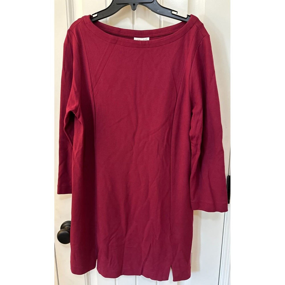 J.Jill Ponte Tunic Top Dress Womens Med Burgandy 3/4 Sleeve Pima Cotton Blend